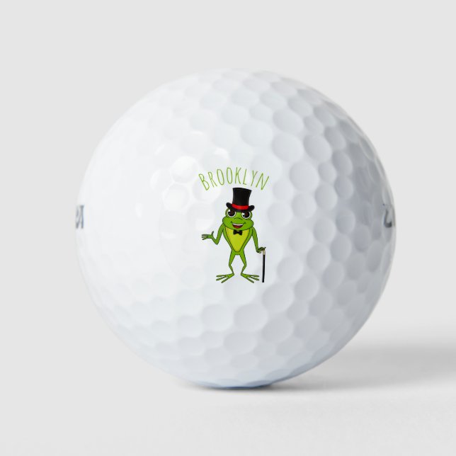 Funny frog with top hat cartoon golf balls (Front)