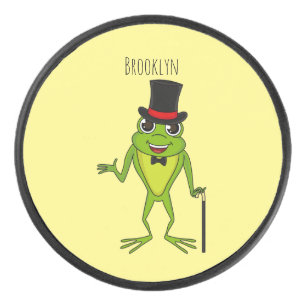 Funny frog with top hat cartoon hockey puck