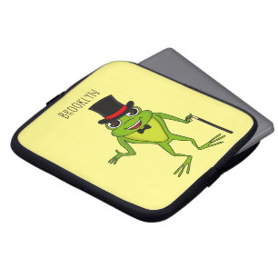 Funny frog with top hat cartoon laptop sleeve