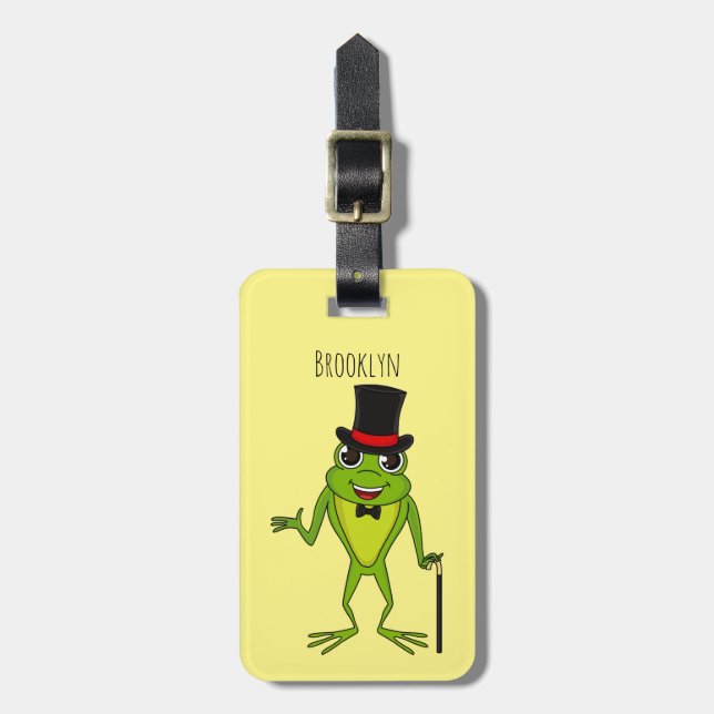 Funny frog with top hat cartoon luggage tag (Front Vertical)