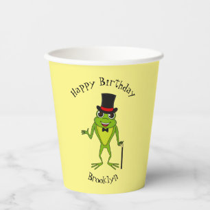 Funny frog with top hat cartoon paper cups