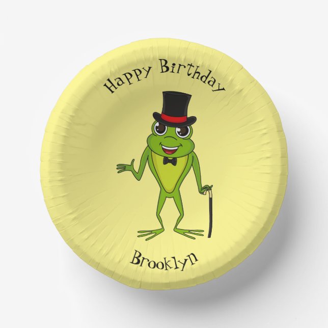 Funny frog with top hat cartoon paper plate (Front)
