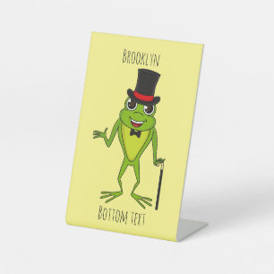 Funny frog with top hat cartoon  pedestal sign