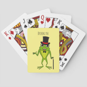 Funny frog with top hat cartoon playing cards