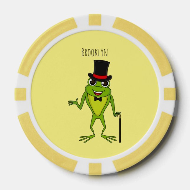 Funny frog with top hat cartoon poker chips (Front)