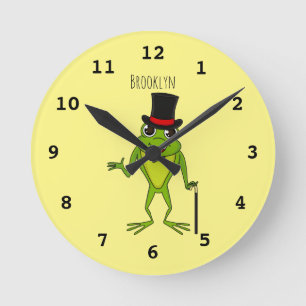 Funny frog with top hat cartoon round clock