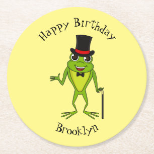 Funny frog with top hat cartoon round paper coaster