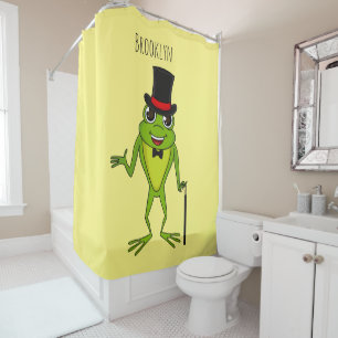 Funny frog with top hat cartoon shower curtain