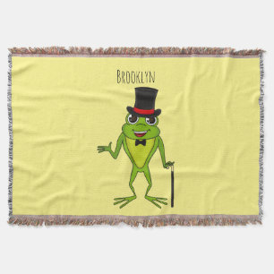 Funny frog with top hat cartoon throw blanket