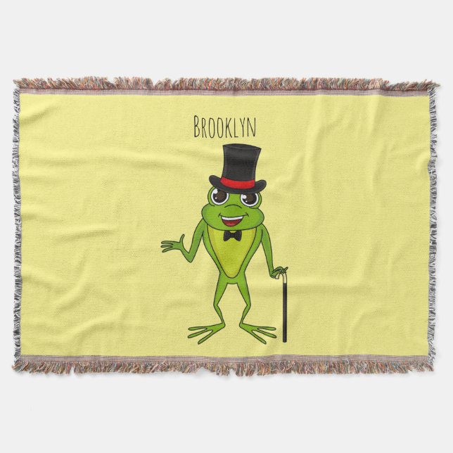 Funny frog with top hat cartoon throw blanket (Front)