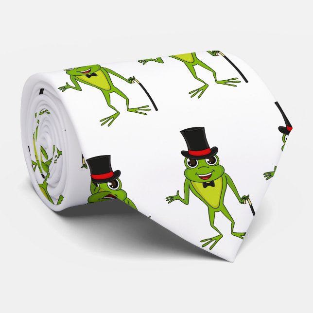 Funny frog with top hat cartoon tie (Rolled)