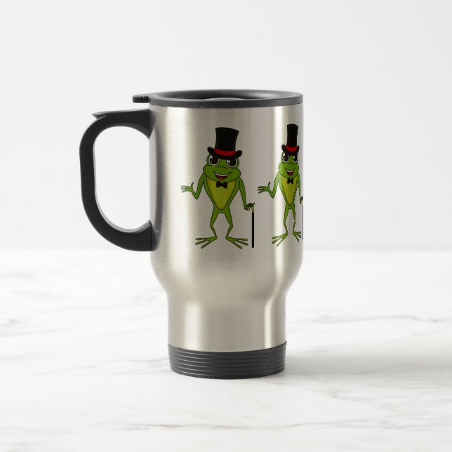 Funny frog with top hat cartoon travel mug (Left)