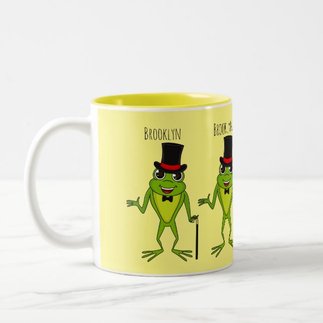Funny frog with top hat cartoon Two-Tone coffee mug (Left)