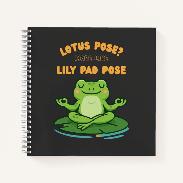 Funny Frog Yoga Cartoon Lotus Lily Pad Pose Design Notebook (Front)