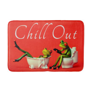 FUNNY FROGS CHILL OUT. SPA TIME. RED BATH MAT
