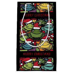 Funny Frogs in Santa Hats Christmas Abstract Small Gift Bag