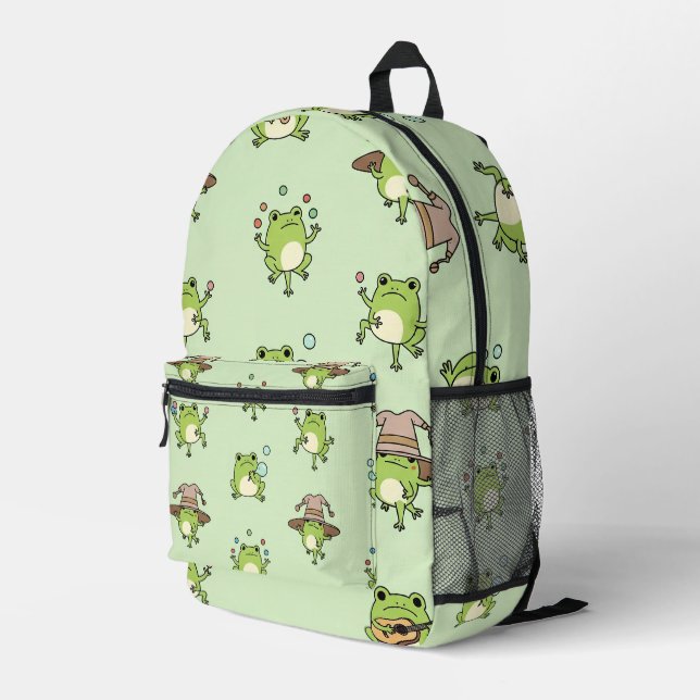 Funny Frogs on the Go Printed Backpack (Back Corner Right)