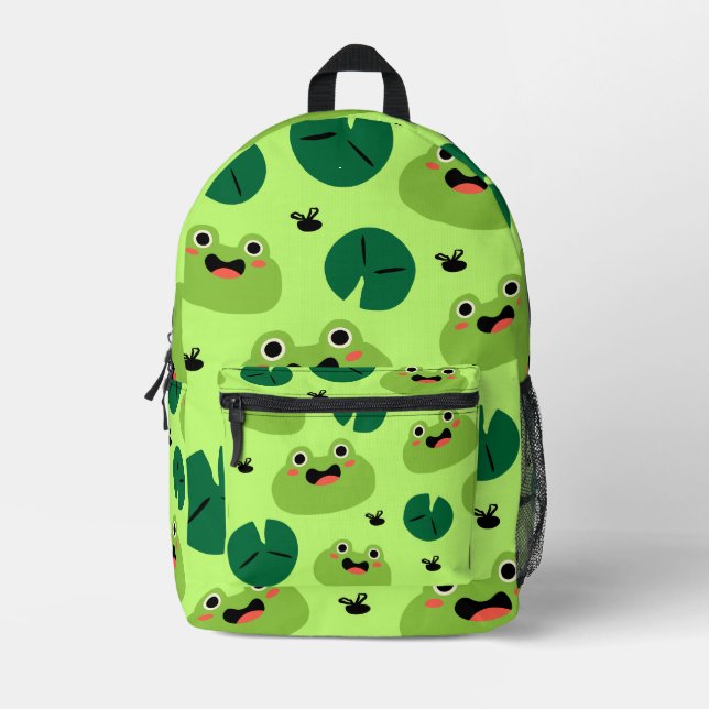 Funny frogs printed backpack (Front)
