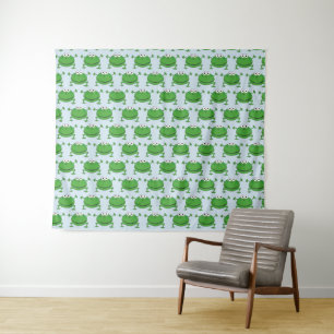 Funny Frogs White and Green Wall Tapestry