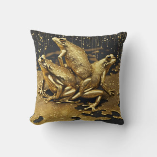 Funny frogs with gold drips cushion
