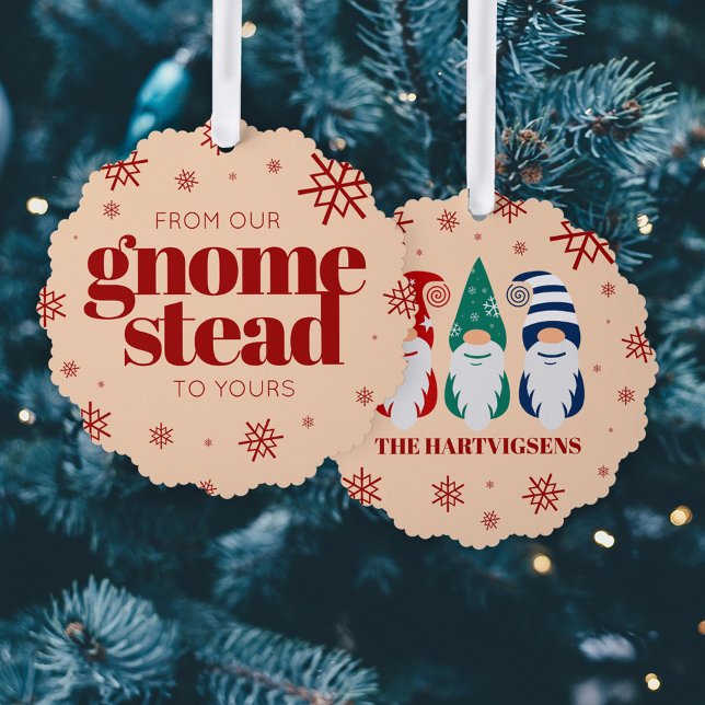 Funny From Our Gnome Stead to Yours Snowflakes Tree Decoration Card (From Our Gnomestead to Yours Hygge Christmas Gnomes Snowflakes Ornament Card Cover Photo.)