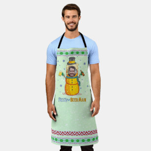 Funny Frosty Beer Man Humour Custom Photo Christma Apron