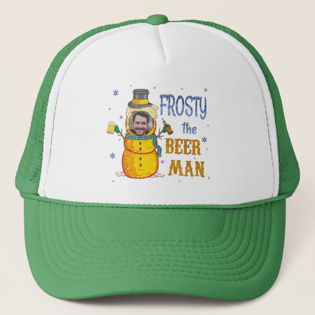 Funny Frosty Beer Man Humour Custom Photo Christma Trucker Hat (Front)