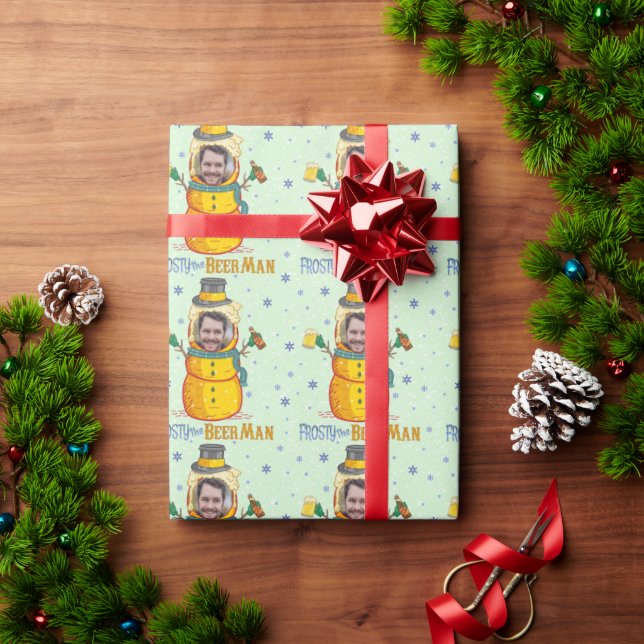 Funny Frosty Beer Man Humour Custom Photo Christma Wrapping Paper (Holiday Gift)