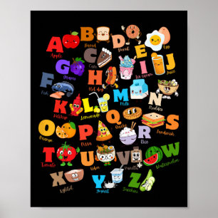 Funny Fruit And Foodie Alphabet Abcs Kindergarten Poster