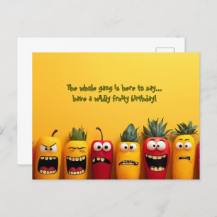 Funny Fruit Faces Birthday Postcard