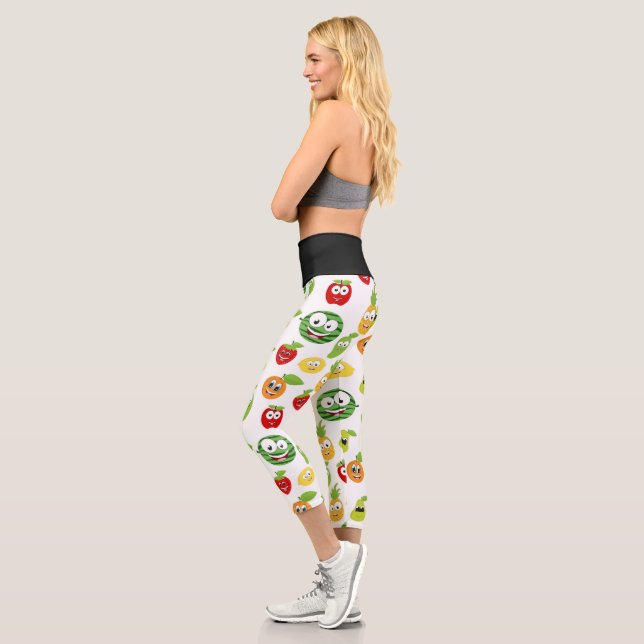 Funny Fruit Gums With Faces Pattern Capri Leggings (Left)