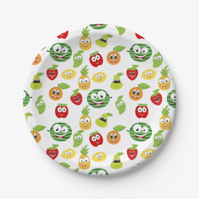 Funny Fruit Gums With Faces Pattern Paper Plate (Front)