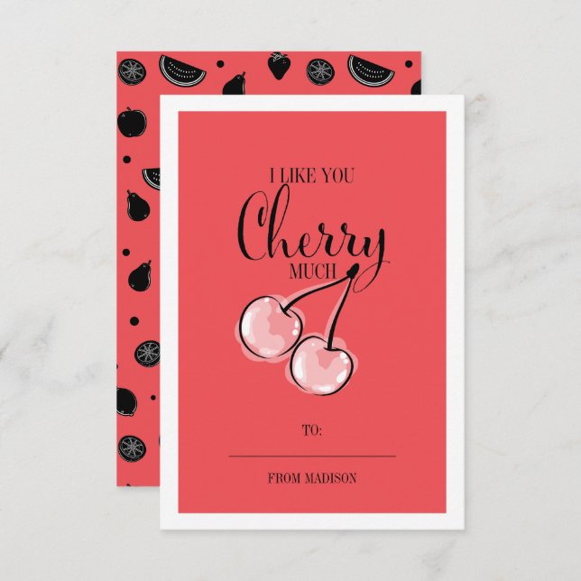 Funny Fruit Pun Cherry Classroom Valentine Card (Front/Back)