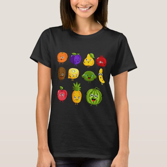 Funny Fruits Collage Fruit Vegetables T-Shirt (Front)