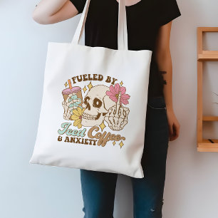 Funny Fuelled By Iced Coffee And Anxiety Tote Bag