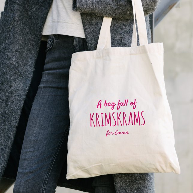 Funny "Full of Krimskrams" Quote – Pink Typography Tote Bag (Creator Uploaded)