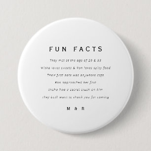 Funny, fun facts minimalist wedding  7.5 cm round badge