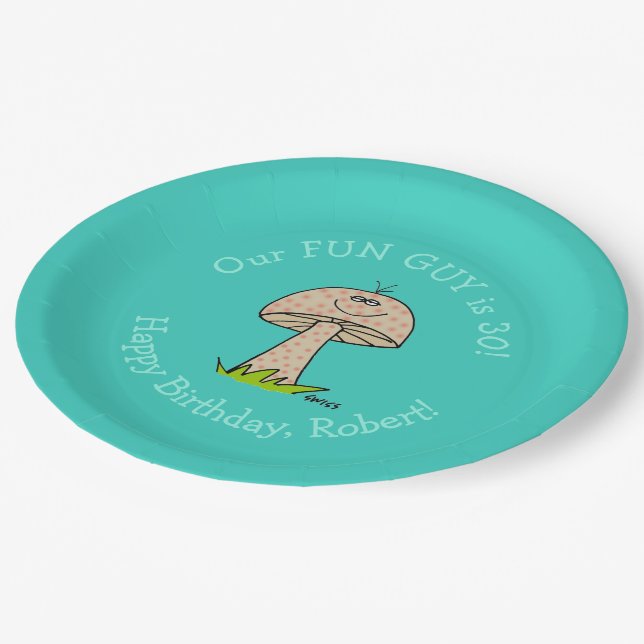 Funny Fun Guy Personalized Mans Birthday Party Paper Plate (Angled)