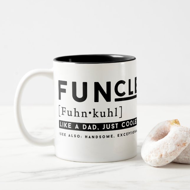 Funny Funcle Definition - Like a Dad Just Cooler Two-Tone Coffee Mug (With Donut)