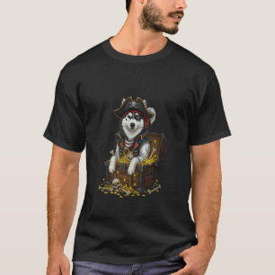 Funny Funny Husky Spooky Pirate Costume in Treasur T-Shirt