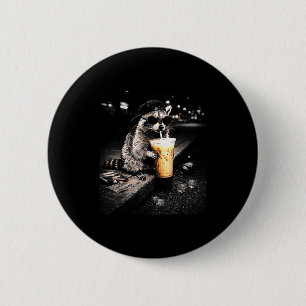 Funny Funny Racoon Drinking Iced Coffee 6 Cm Round Badge