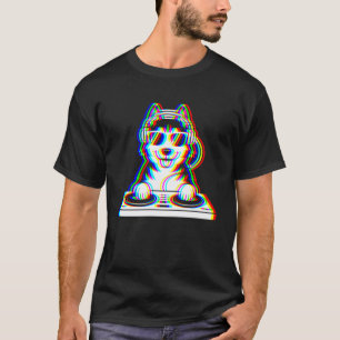Funny Funny Siberian Husky DJ Glitch Rave EDM Musi T-Shirt