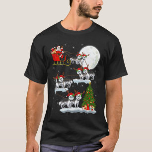 Funny Funny Siberian Husky Dog Santa Sleigh Flying T-Shirt