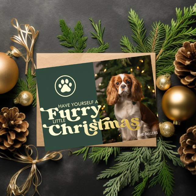 Funny Furry Christmas Dog Pet Modern Paw Photo (Funny Furry Christmas Dog Pet Modern Paw Photo Foil Holiday Card)