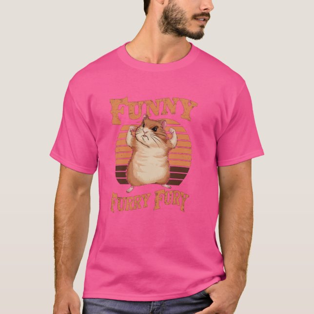 Funny Furry Fury Strong Hamster Power Pose T-Shirt (Front)