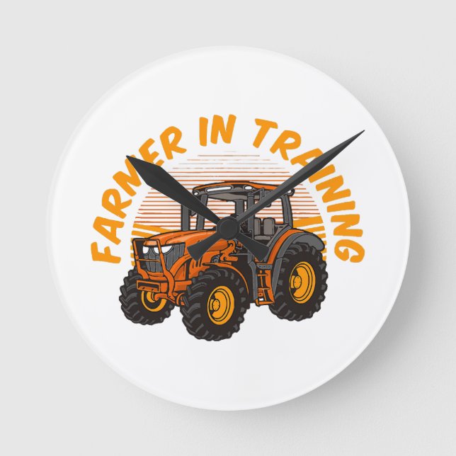 Funny Future Farmer In Training Tractor Farming Round Clock (Front)