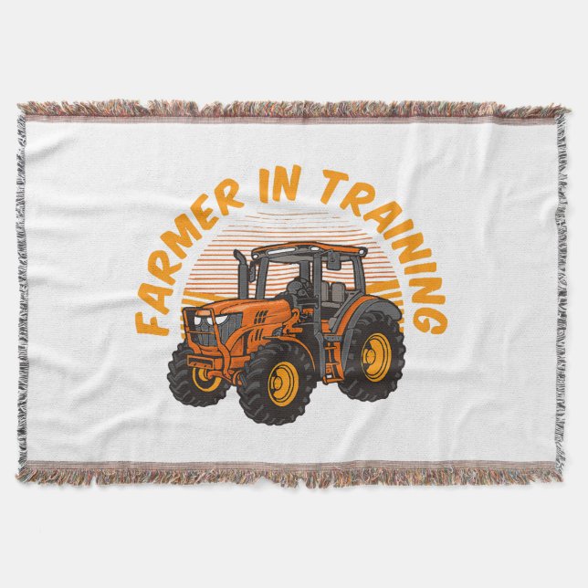 Funny Future Farmer In Training Tractor Farming Throw Blanket (Front)