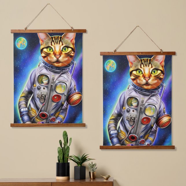 Funny Futuristic Astronaut Cat Hanging Tapestry (Asymmetrical)