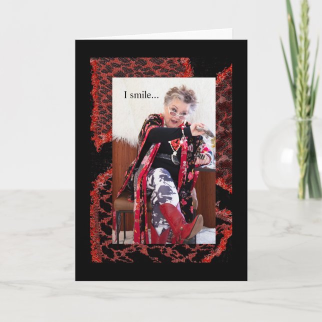 Funny Gal smiling without knowing what's going on Card (Front)