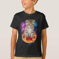 Funny Galaxy Cat in Space - Cat riding Pizza and T